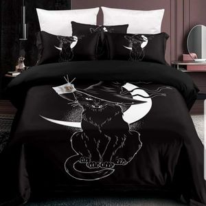Black Witch Halloween Cat Duvet Cover Set Without Filler! New!